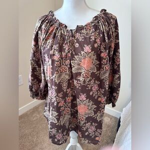 Izod Floral Brown Women's Peasant Top